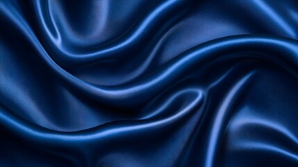 Fototapeta premium Luxurious deep blue satin fabric with smooth, flowing folds and a silky sheen. The elegant and rich texture creates a sophisticated aesthetic, perfect for fashion and interior design.