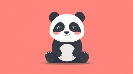 Fototapeta premium An adorable cartoon panda sitting with a pink background