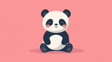 Naklejka premium An adorable cartoon panda sits on a plain pink colored background
