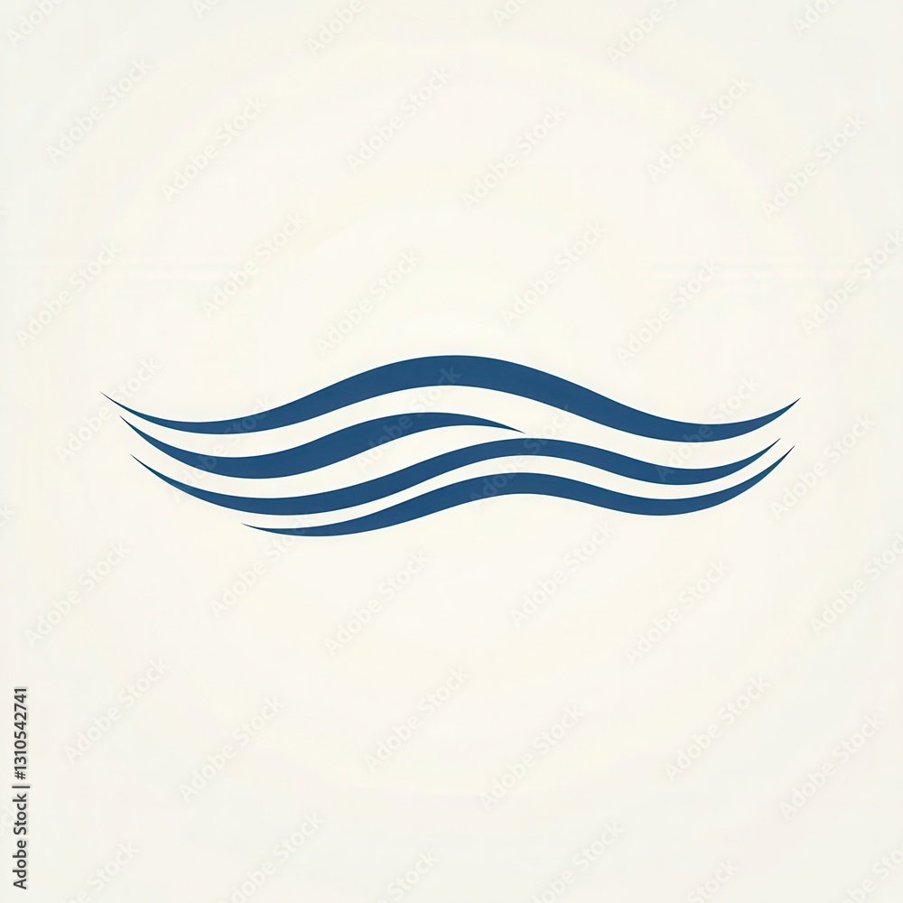 Aufkleber Minimalist blue wavy line icon symbolizing calmness and serenity in a simple abstract design with a modern aesthetic