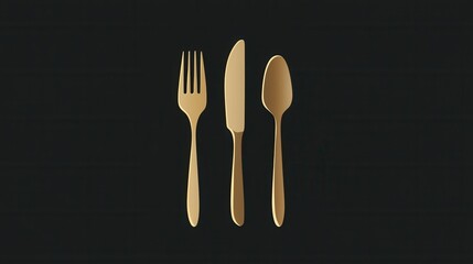 Elegantly designed minimalist cutlery logo featuring simplistic fork, knife, and spoon silhouettes on a dark background