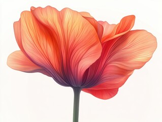 Vibrant Close-Up of an Orange-Pink Poppy Flower Showcasing Intricate Petal Details and Vivid Textures Against a Subtle Light Background