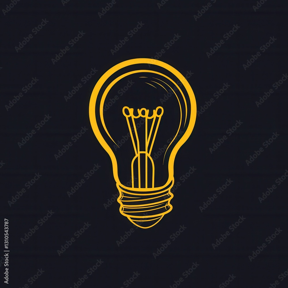 Poster Minimalist glowing light bulb icon in clean style with bright yellow highlights displayed on dark background