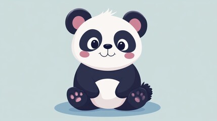 Fototapeta premium A cute cartoon panda bear sitting upright on a blue background