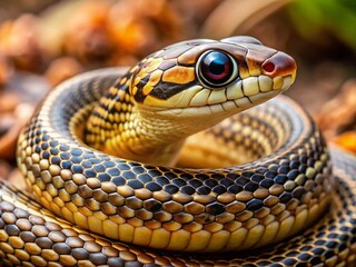 Obraz premium Horseshoe Whip Snake (Hemorrhois hippocrepis) Minimalist Portrait - Elegant Reptile Photography