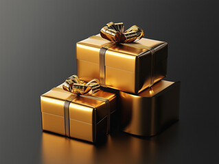 3D gold gift box isolated on a black background