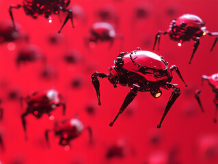 3D nano-bot swarm isolated on a solid color background