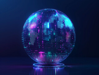 Fototapeta premium 3D neon data sphere isolated on a solid color background