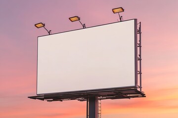 Empty billboard at sunset with vibrant sky colors, ideal for advertising opportunities