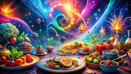 Hypnotic Psytrance Album Cover: Abstract Fairytale Food Art