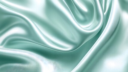 Obraz premium Soft mint green satin fabric with flowing folds and a silky sheen. The smooth and luxurious texture creates an elegant and sophisticated aesthetic, perfect for fashion and interior design.