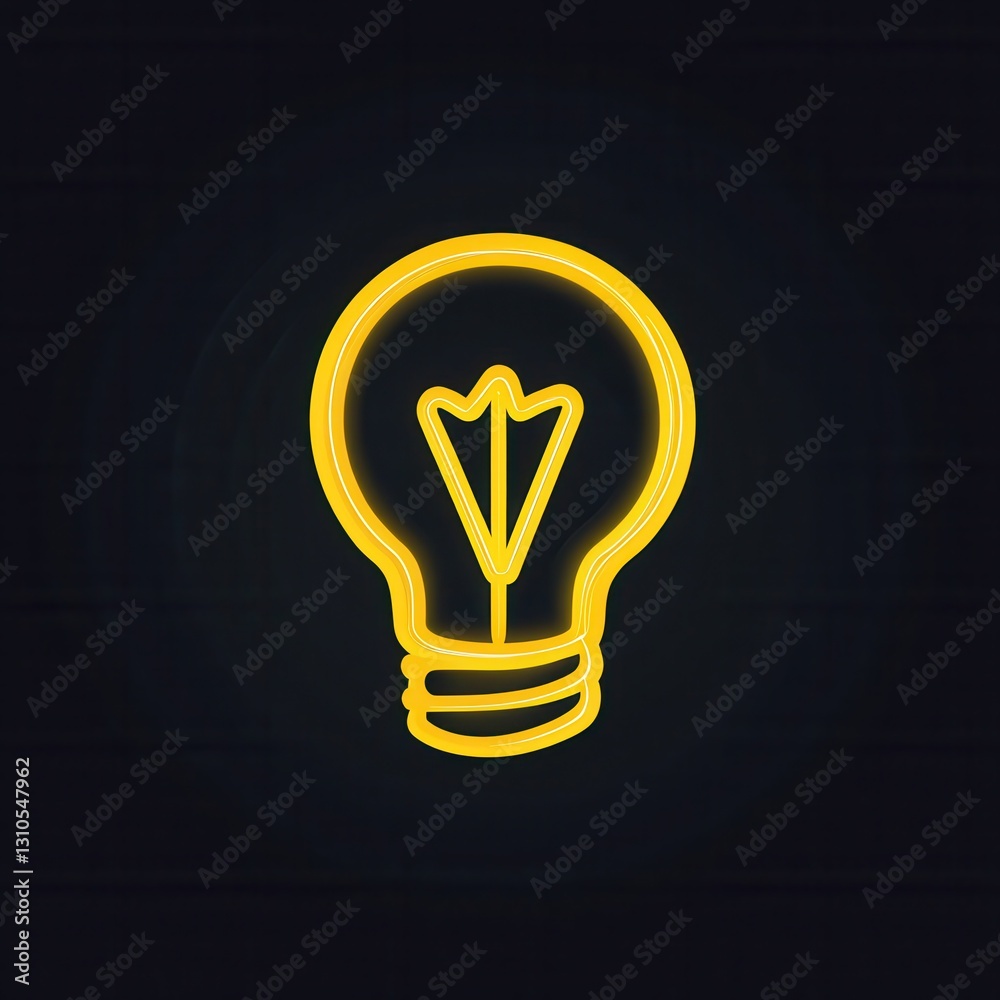 Poster minimalist glowing light bulb icon in bright yellow highlights against a dark background showcasing 