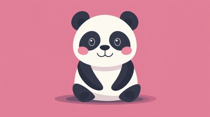 Naklejka premium A Cute Cartoon Panda Bear Sitting on a Pink Background