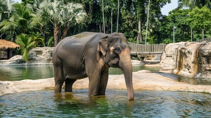 Fototapeta premium Elephant: A massive land mammal with thick gray skin, renowned for its high intelligence, strong memory, and complex social interactions in herd life. 