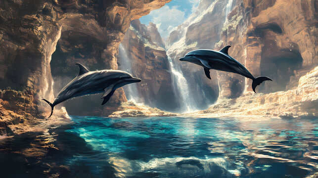Echolocation in dolphins and bats nature's ingenious tool for navigation and hunting. Echoing - Canyons. Illustration