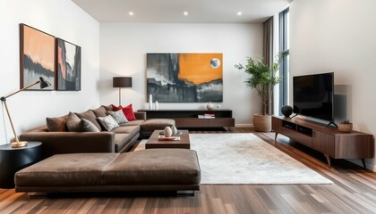 Fototapeta premium Modern Living Room with Artistic Touch and Natural Light Design