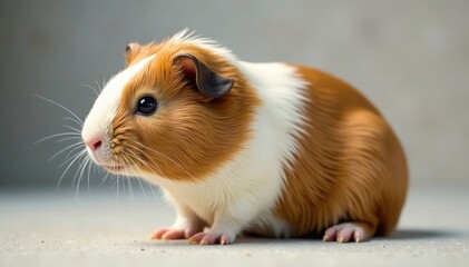 guinea pig sitting in a bent position with front paws on the ground , cartoon, cute