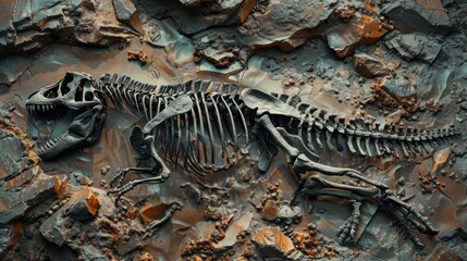 Naklejka premium Fossil: The preserved traces of ancient plants or animals in grayish sedimentary rock, giving researchers insights into the history and evolution of life on Earth. 