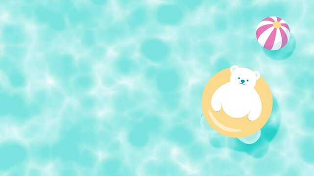 Animated summer background with a polar bear floating in the swimming pool