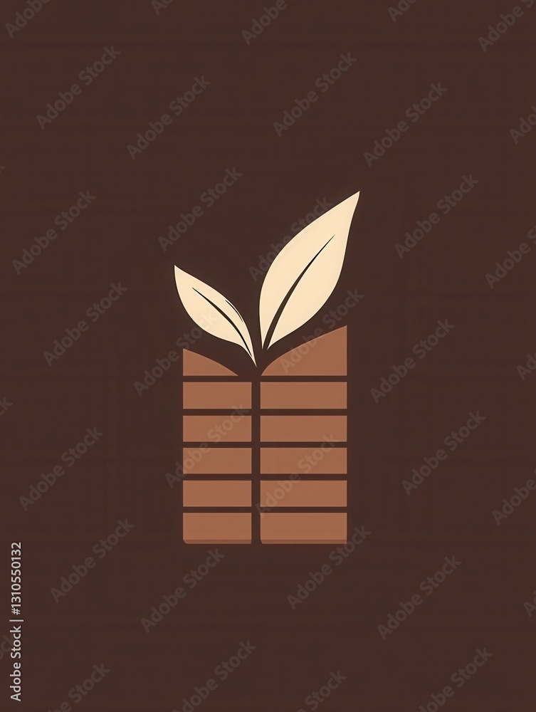 Poster clean and simple logo design featuring a flat chocolate bar with natural elements, representing qual