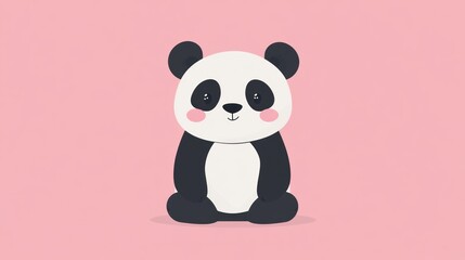 Obraz premium An adorable cartoon panda sitting against a soft pink background