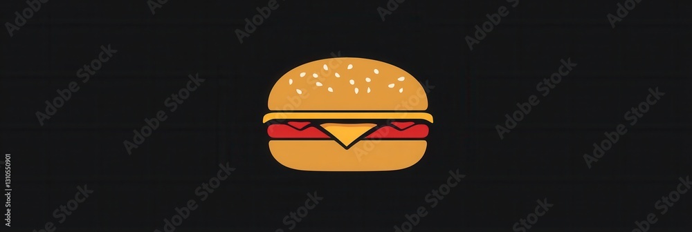 Poster minimalist burger icon logo design featuring bold colors and playful elements suitable for fast food