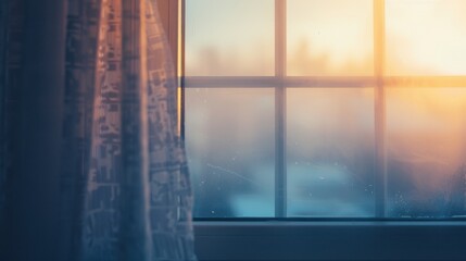 Fototapeta premium Foggy Window: A misty window with a grayish sheen, often formed by condensation, creating a hazy effect, especially during cold mornings or humid weather. 