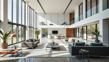 Modern Spacious Living Room with Large Windows and Natural Light