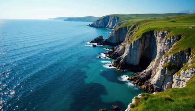 Aerial view of Vester?len landscape, rugged rocks meeting the sea Backpacking adventure , peace, solitude