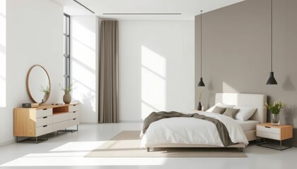 Modern Minimalist Bedroom with Natural Light and Neutral Tones