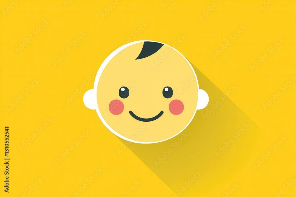 Poster bright yellow minimalist icon of a smiling face with simple features and flat design showcases happi