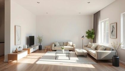 Fototapeta premium Modern Bright Living Room with Stylish Furniture and Natural Light