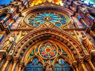 Obraz premium Intricate Stone Carving: Macro Detail of Gothic Cathedral Architecture