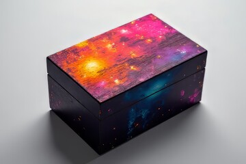 Obraz premium Colorful Space-Themed Wooden Box for Jewelry or Keepsakes
