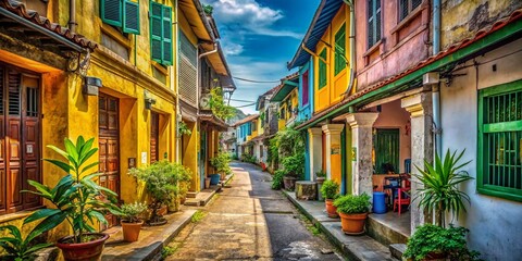 Naklejka premium Ipoh Malaysia: Candid Shot of a Narrow Alleyway, Vibrant Street Life