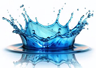 Isolated Blue Water Splash, High-Resolution Stock Photo of Dynamic Ocean Wave Burst on White Background