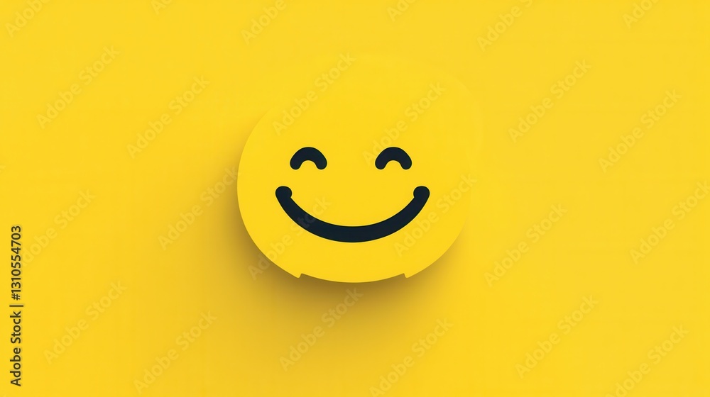 Poster bright yellow minimalist icon of a smiling face brings joy and positivity in a flat design aesthetic