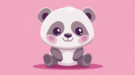 Naklejka premium A Cute Little Panda Bear Sitting On A Pink Surface