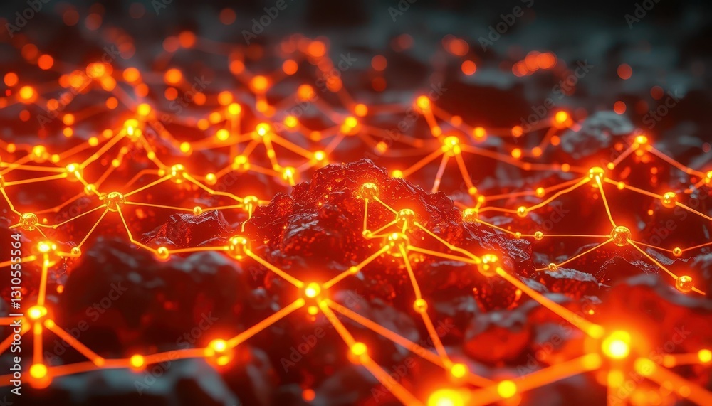 Poster abstract network connection with glowing nodes on dark surface