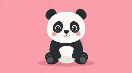 Naklejka premium A cute cartoon panda with black and white markings sits down