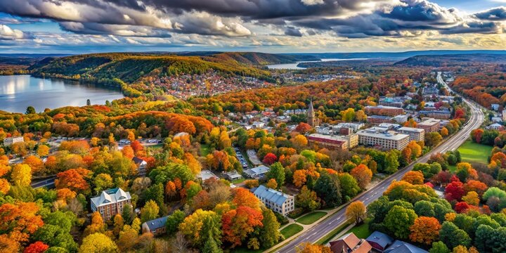 Ithaca, NY Aerial Autumn View: Minimalist Fall Landscape Photography - October 9, 2023