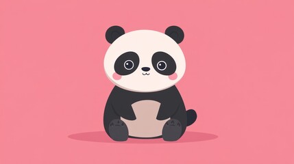 Fototapeta premium A cute cartoon panda is sitting on a pink background