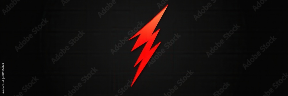 Poster red lightning bolt icon on black background showcasing bold contrast in a minimalist design