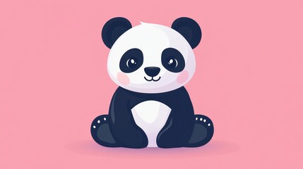 Fototapeta premium A cute illustration of a panda bear sitting on pink background