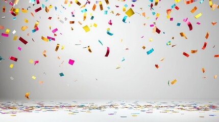 Confetti Shower Colorful paper pieces falling on a light surface, celebration feel