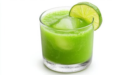 Refreshing Green Lime Beverage with Ice in Glass Garnished with Lime