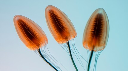 Delicate Sea Creatures with Transparent Bodies and Flowing Tentacles