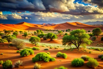 Kalahari Desert After Rain: Miniature South African Wilderness Landscape