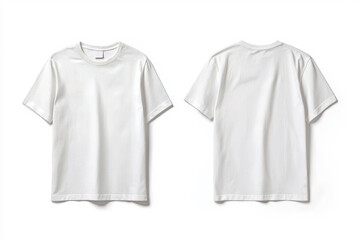 Neatly displayed plain white T-shirt viewed from front and back on a bright white background for product showcasing