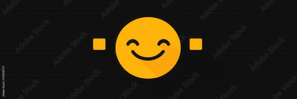 Poster bright yellow minimalist icon featuring a smiling face with cheerful expression for modern design ae